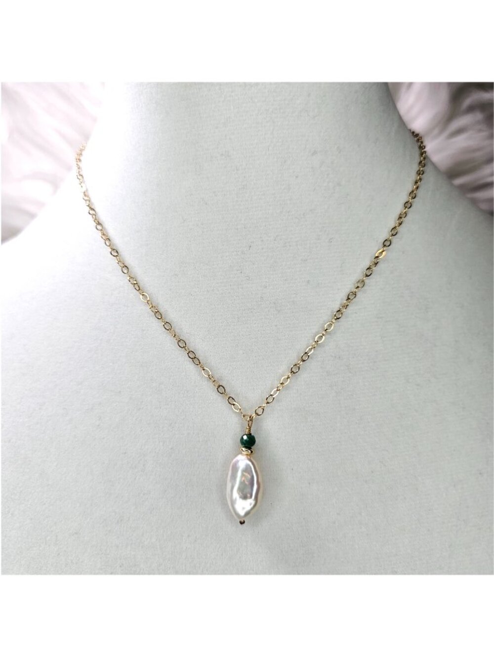 NEW!! Handmade 14K Yellow Gold Filled Chain Pearl Pendant Necklace 16"